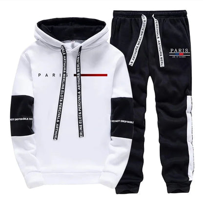 2025 Trendy Paris Print Hooded Tracksuit Men Winter Autumn Casual Jogging Outfit Athletic Sportswear Sweatpants Men's Clothes.
