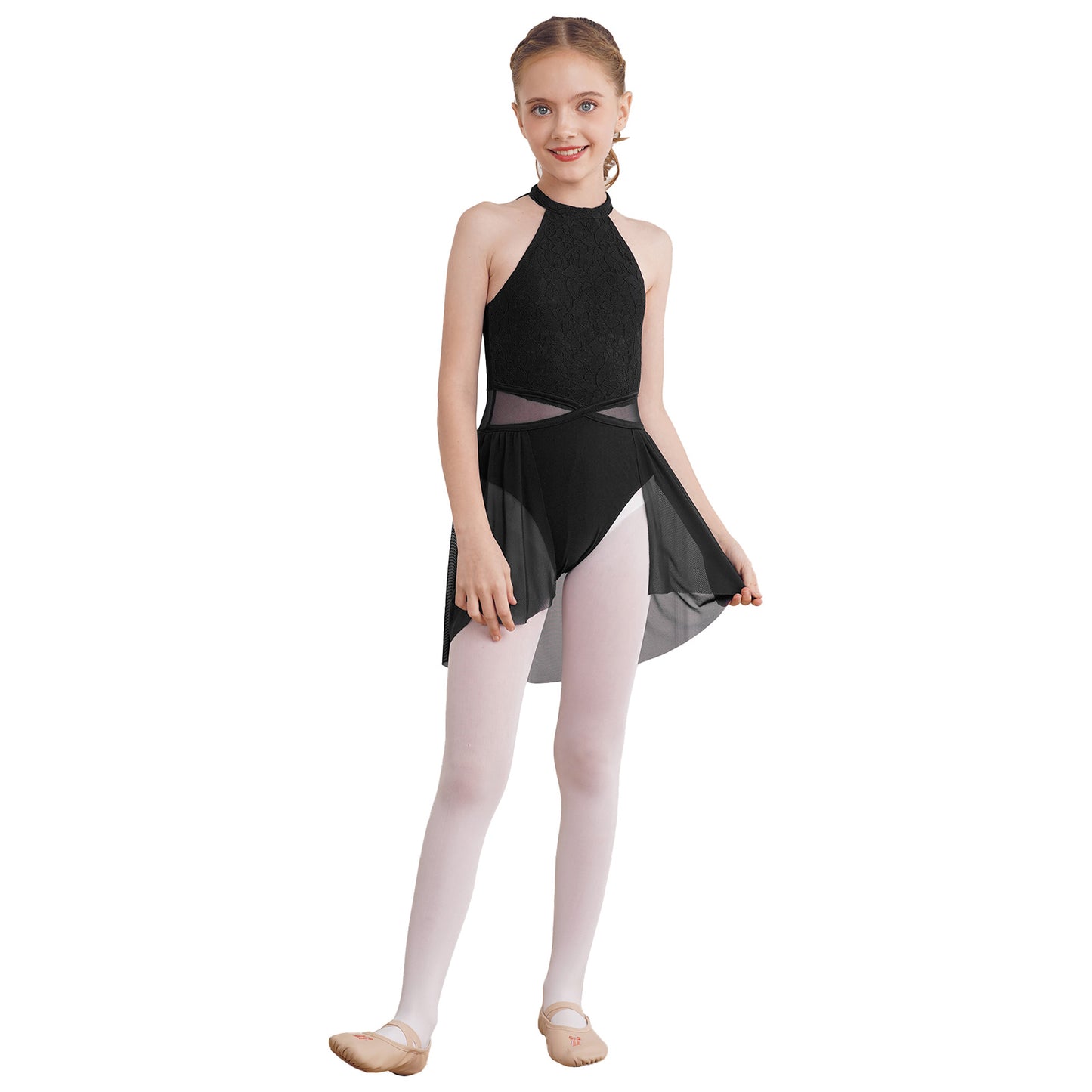 Mädchen Ballett Gymnastik Trikot lyrischen Tanz kleid ärmellose florale Spitze Tutu Tanz kleidung für Eiskunstlauf Bühnen performance