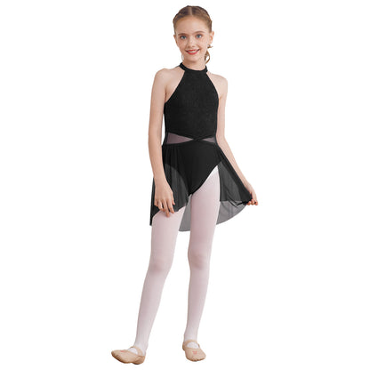 Mädchen Ballett Gymnastik Trikot lyrischen Tanz kleid ärmellose florale Spitze Tutu Tanz kleidung für Eiskunstlauf Bühnen performance