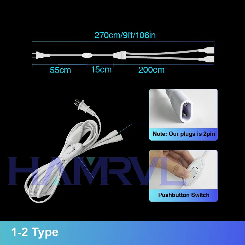 Hexagon Light Adjustable Suspension Rope and Splicing Connector All Copper 2Pin V/Y/L/T/I Cable LED Tube Lamp for Garage Ceiling.