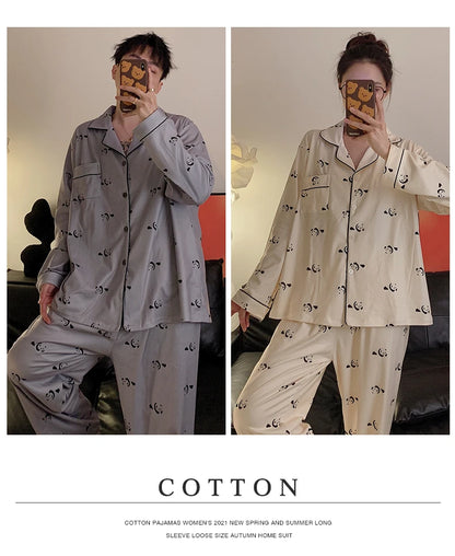 Pajamas Women Pajama Man Set Cotton Plus Size Spring Autumn Long-sleeved Korean Cardigan Casual V-neck Nightwear Couple Pyjamas.
