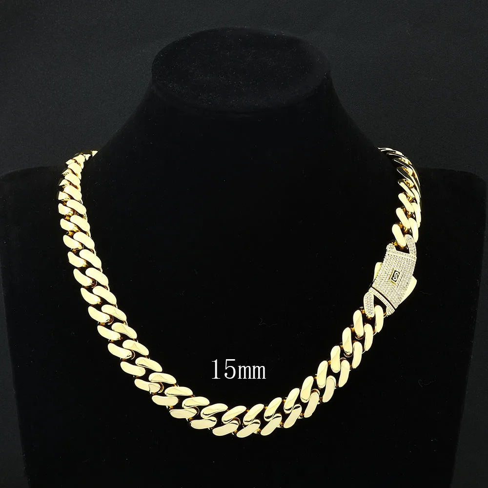 6/8/10/12/15/20mm Monaco Cuban Chain Necklace Hip Hop 14k Gold Plating Cuban Chain Bracelet Hip Hop Jewelry.