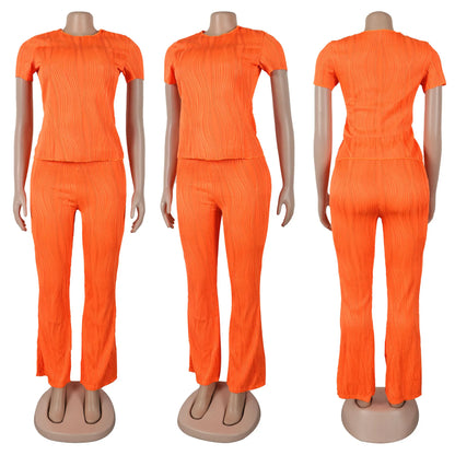 Two Piece Sets Women Pants Set Matching Sets Short Sleeve Solid Casual Tops Long Pants High Waist Bodycon Y2k Streetwear 2025