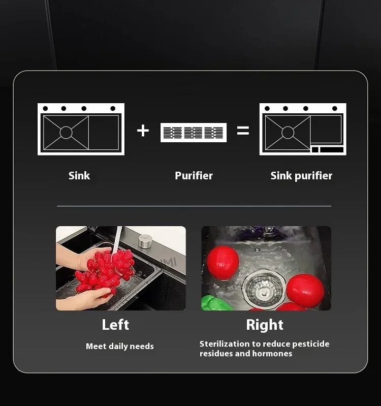 Stainless Steel Smart Water Catalyst Sinks large Double slot Purification Sterilized Fruit Dishwashing Kitchen Sink