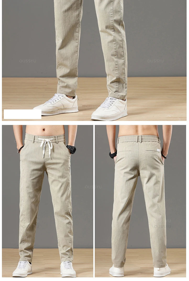 Autumn Cottom Men's Pants Fashion Classic Drawstring Elastic Waist Jogging Stretch Casual Grey Cargo Trousers Male 28-38