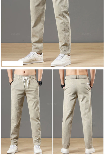 Autumn Cottom Men's Pants Fashion Classic Drawstring Elastic Waist Jogging Stretch Casual Grey Cargo Trousers Male 28-38