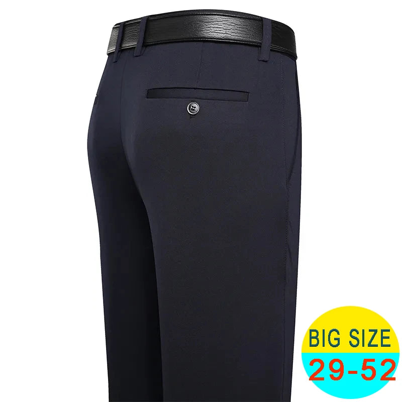 Spring Summer Men's Casual Pants Stretchy Suit Pants Formal Business Trousers Plus Size 46 48 Classic Navy Blue Trousers.