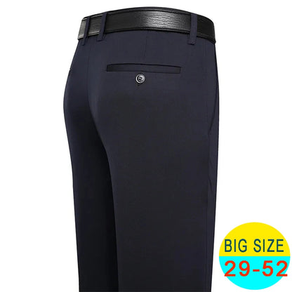 Spring Summer Men's Casual Pants Stretchy Suit Pants Formal Business Trousers Plus Size 46 48 Classic Navy Blue Trousers.