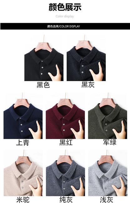 100% Wool. High-quality Men's Warm Sweater, Business Casual Stretchable POLO Shirt, Fall/winter Pullover Knitted Sweater.