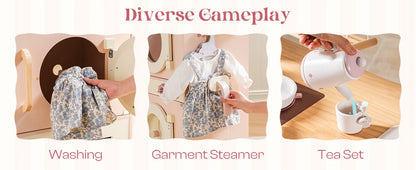 Robotime Robud Kids Corner Kitchen Playset Wooden Play Kitchen Set with Realistic Sound Pretend Play Gift for Boys Girls Pink.