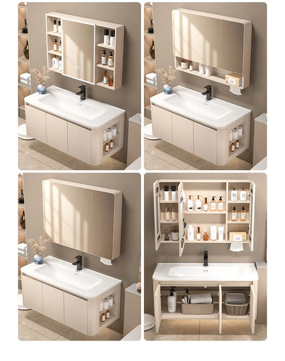 Space Badezimmerschrank aus Aluminium mit Wabenbogen und Seitenschrank, Waschbecken-Kombination, WC-Waschbecken, integrierte Keramik