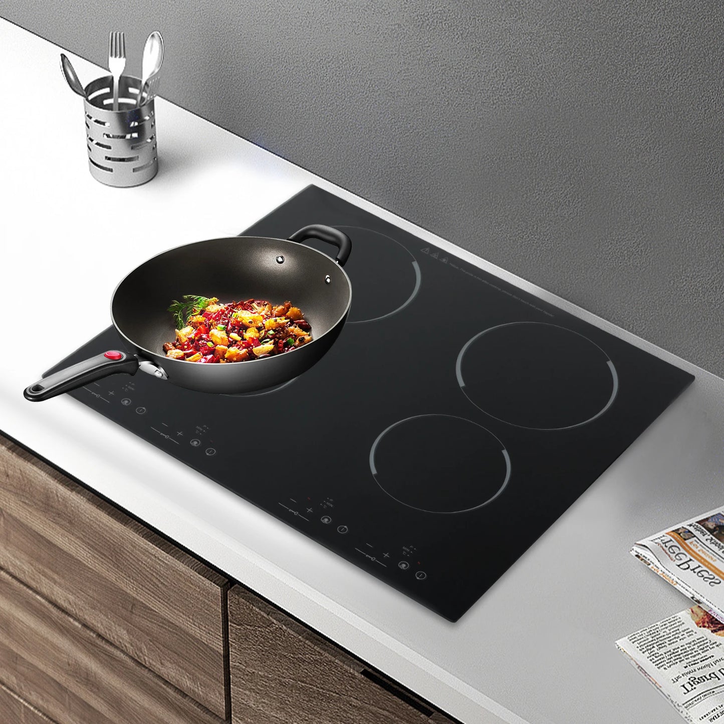 6000W Electric Ceramic Stove, 9 Power Adjustment Gear, Touch Screen Control 4-head Induction Cooker Electric Ceramic Cooktop.