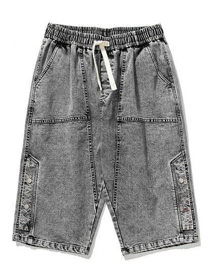 Summer Men's Jeans Denim Breeches Calf-Length Casual Shorts Washed Cotton Drawstring Straight Capris Pants Big Size 8XL