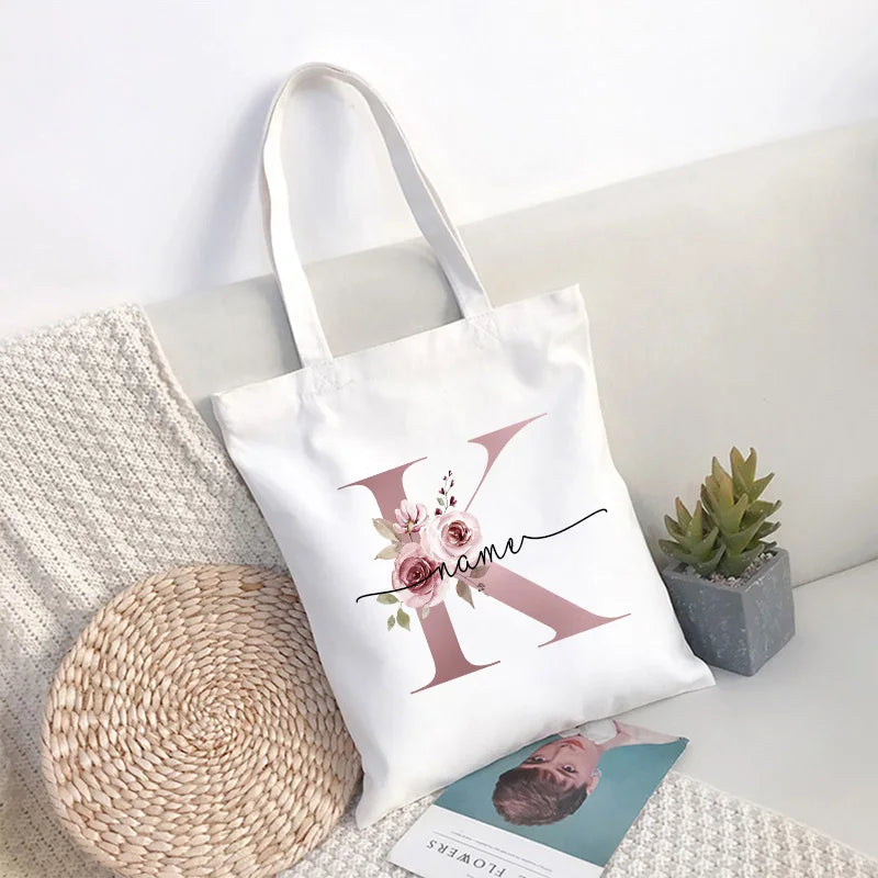 Custom Name White Canvas Tote Bag Large Capacity Foldable Supermarket Shopping Bag for Women Shopper Personalized Handbags