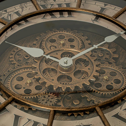 46 cm Echte Moving Gears Wanduhr Große Industrielle Dampf Punk Römische Ziffer Wanduhr Wohnzimmer Dekoration Quarzuhr