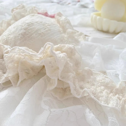 Japanese girl underwear female sweet cute pure desire without underwire bow lace edge thin bra set.