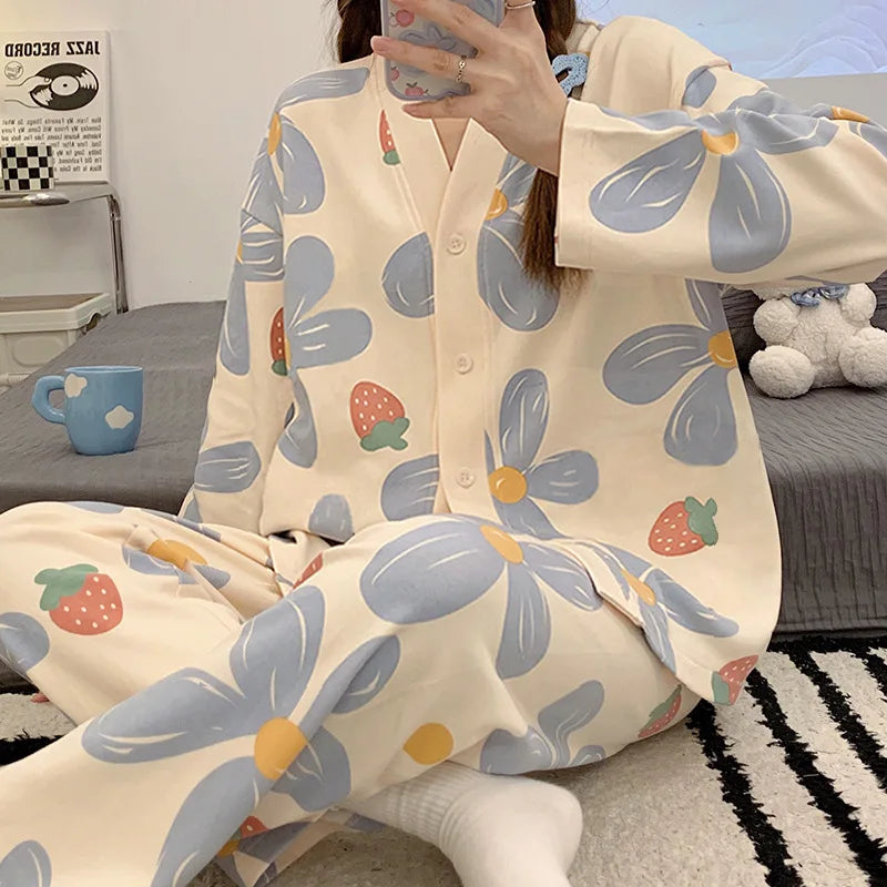 Spring and Autumn New Women's Pajamas Homewear Suit Women's Long-Sleeved Homewear Autumn and Winter Models Homewear Suit.