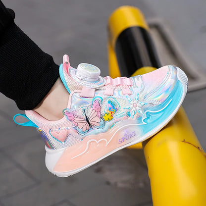Cute Girls Sneaker Children Shoes Pink Purple Butterfly Printed Kids School Running School Sneaker Sports Tennis Shoes for girl.