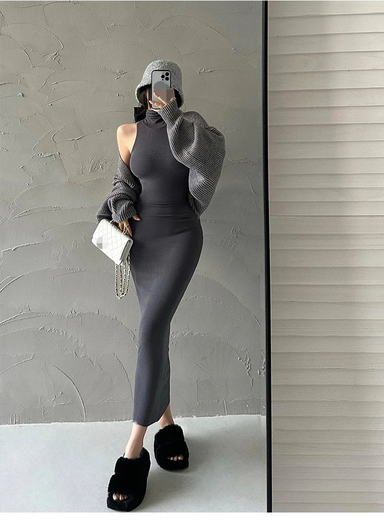 Rot Dünne Sexy Rollkragen Midi Kleid Frauen Abend Party Damen Elastische Hüfte Wrap Elegante Bodycon Kleider Y2k Kleidung