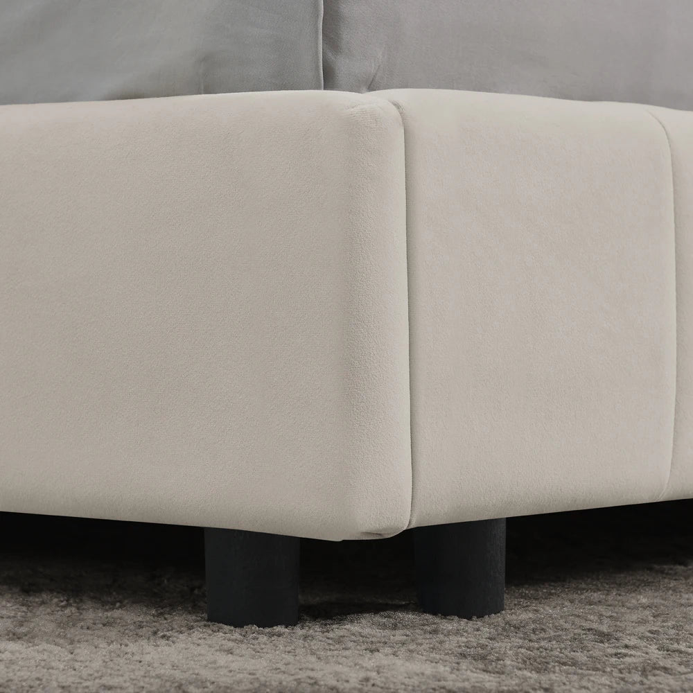 Modernes Einzelbett 90*200 cm, hautfreundliches Samtdesign, Babybett mit hoher Rückenlehne, Beige und Dunkelgrau (ohne Matratze)