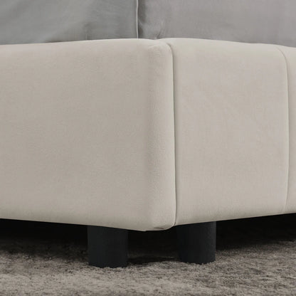 Modernes Einzelbett 90*200 cm, hautfreundliches Samtdesign, Babybett mit hoher Rückenlehne, Beige und Dunkelgrau (ohne Matratze)