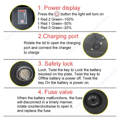 Silver Fish 36V/48V/52V/60V 10Ah 12Ah 15Ah 20A removable Lithium battery pack built-in BMS For 250W-1800W Folding E-two wheeler.