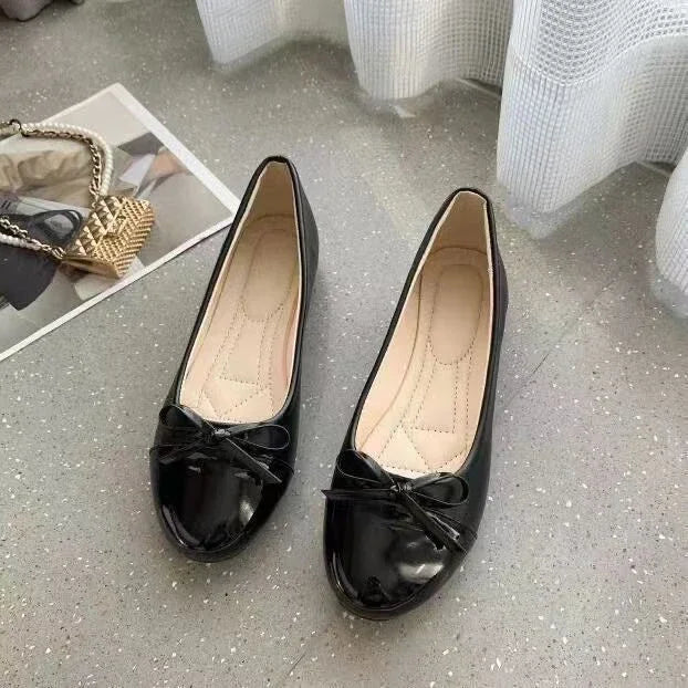 Ballerina Women's Flat Shoes Comfort Non-slip Ladies Loafers Leather Flats Elegant Bowknot Women's Single Shoes Mother's Shoes.