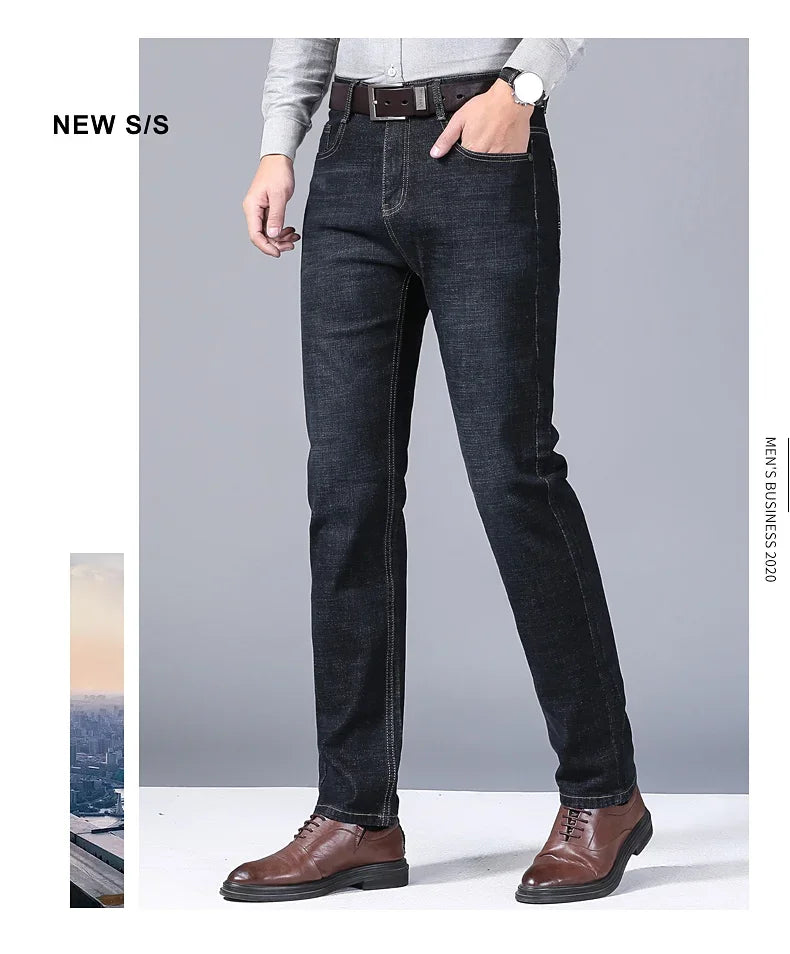 Men Fashion Straight Jeans Mens 2025 New Stretch Slim Fit Pants Comfortable Soft Business Denim Trousers Male Brand Clothing.