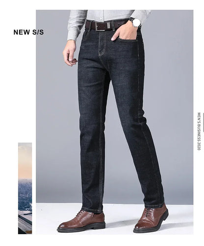 Men Fashion Straight Jeans Mens 2025 New Stretch Slim Fit Pants Comfortable Soft Business Denim Trousers Male Brand Clothing.