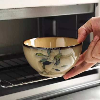 1Pc Vintage Bamboo Leaf Ceramic Bowl Salad Plate Exquisite Ceramic Cutlery Household Noodle Bowl Western Steak Cake Sushi Plate.