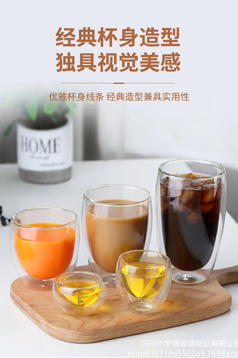 Heat Resistant Double Wall Glass Cup 80-650Ml Beer Milk Coffee Water Cups Transparent Cup Wholesale Glass Drinkware Mug Set Gift.