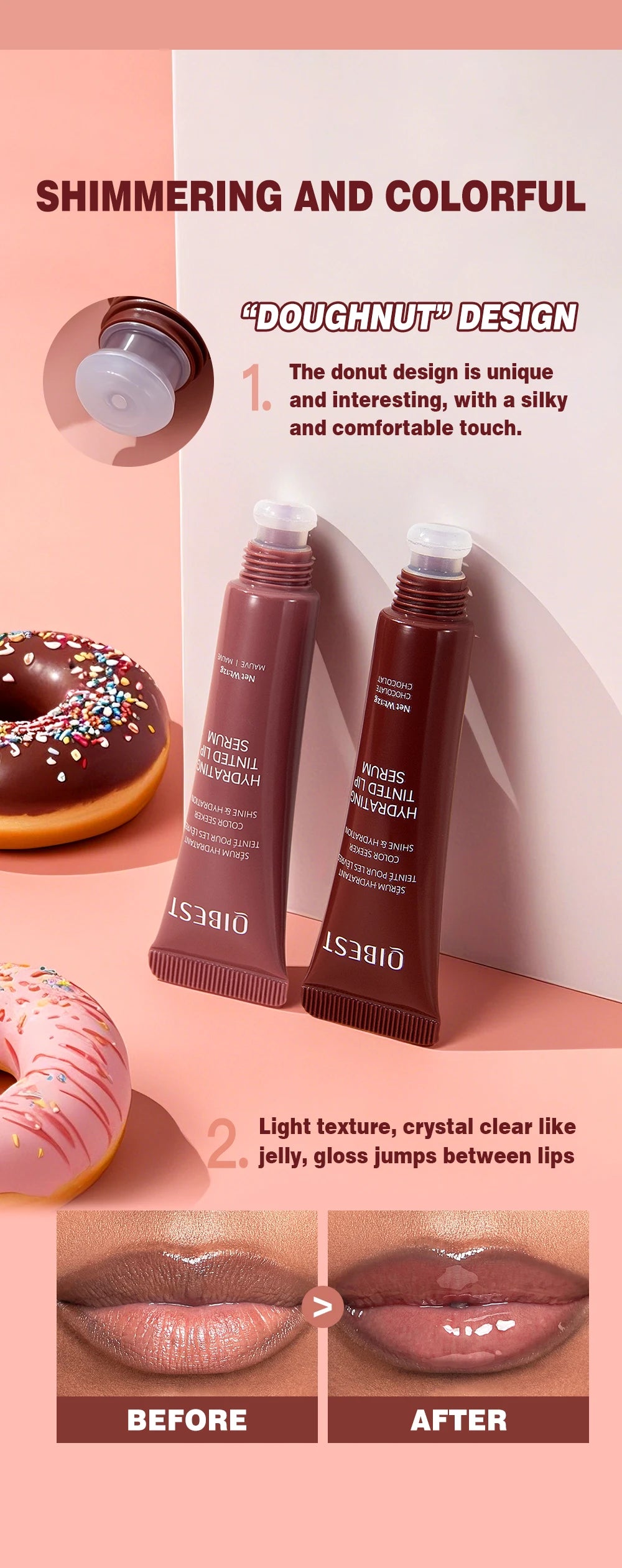 QIBEST Crystal Lip Balm Moisturizing Lip Gloss Oil Jelly Lipgloss Long Lasting Liquid Lipstick Hydrating Tinted Lip Serum Makeup.