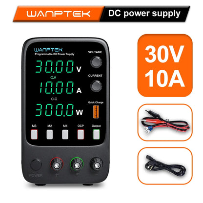 Wanptek 30V 5A 10A Switching Power Supply with 3 Groups Memory Storage Laboratory Work Regulated Power Supply Preset Current.