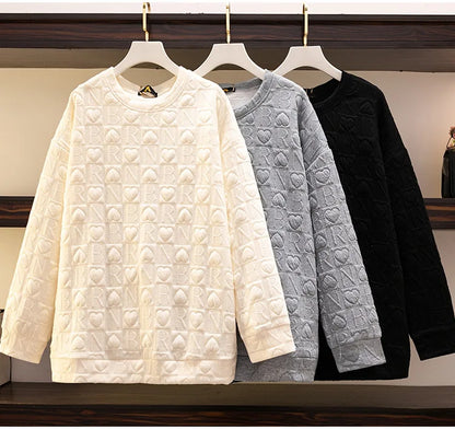 150Kg Plus Größe frauen Fehlschlag 157 Frühling Herbst Neue Liebe Drucken Lose Schlanke Sweatshirt Schwarz Grau Haut 6XL 7XL 8XL 9XL 10XL.