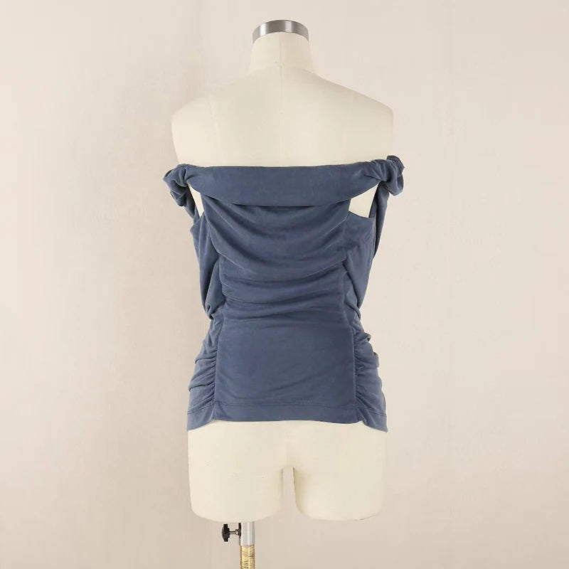 Women's Slim Top,Pleated Stretch One Shoulder Tank Top,Sexy Backless Swing Neck T-Shirt,High quality,Summer,New,2025.