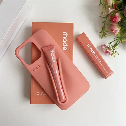 Phone Case for IPhone 15 16 14 13 12 11 Pro Max Plus 17 Air Lip Gloss Holder Silicone Shockproof Cover with Box and Lipstick