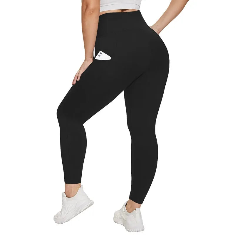 Women's High-Waisted Yoga Pants Plus Size Butt-Lifting Workout Leggings with Pockets Elastic Activewear for Gym & Running.