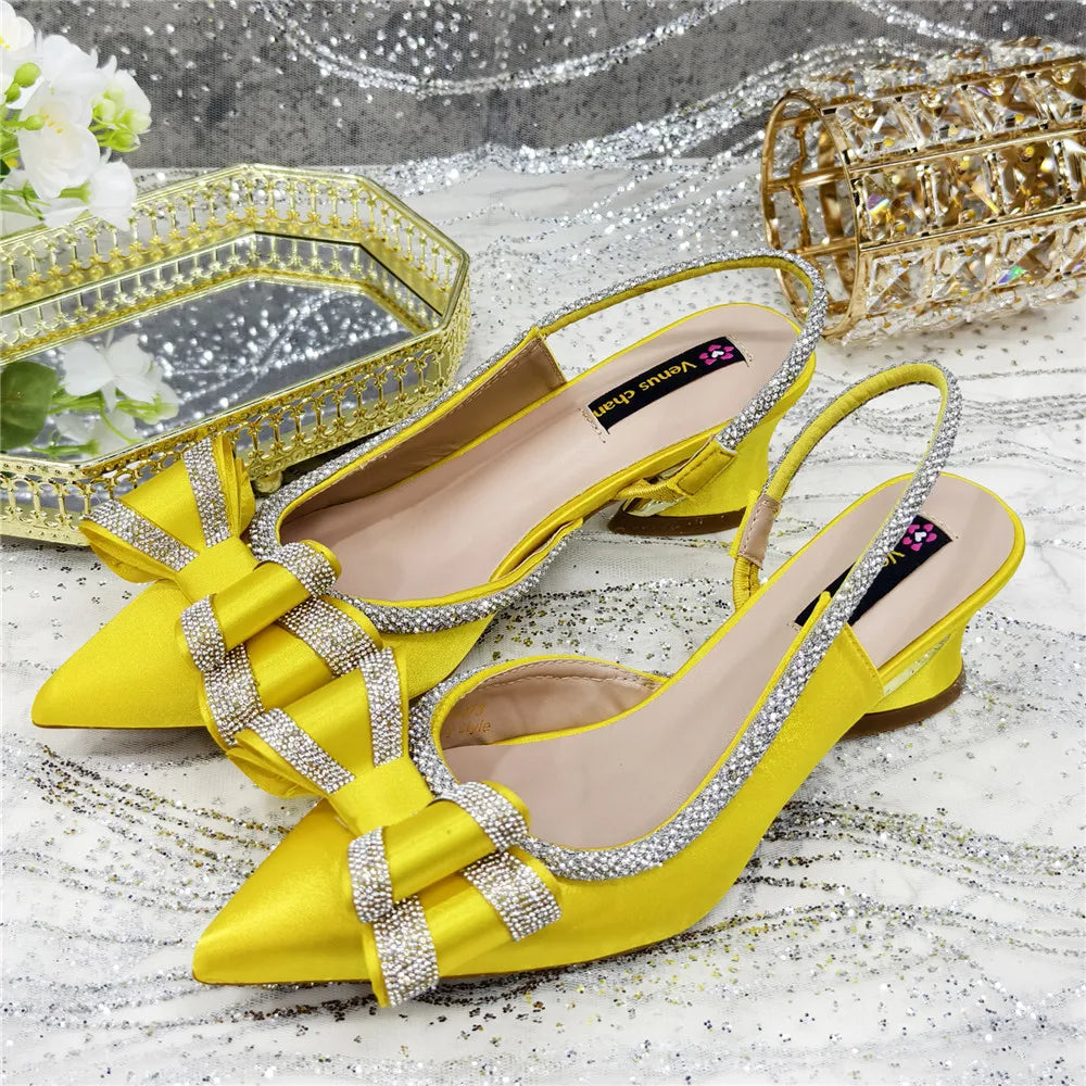New Arrival Elegant African Party High-heeled Shoes Chain Decoration Trendy Women's Sandals Nigerian Women Wedding Pumps.