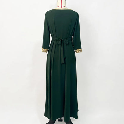 Abaya Marokkanisches Dubai-Kaftan-langes Kleid für muslimische Frauen, Ramadan, Arabisch, Luxus-Stickerei-Spitze, Hochzeitskleid, islamisches Ne