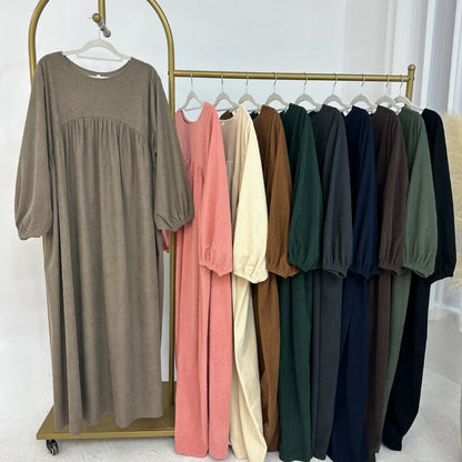 Winter Corduroy Abaya Warm Muslim Dress Closed Abayas for Women Dubai Luxury Turkey Kaftan Hijab Robe Ramadan Eid Islam Clothes