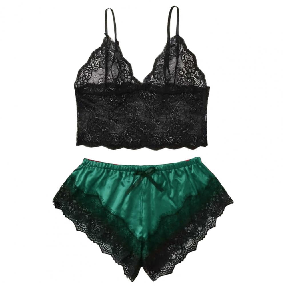 Spaghetti träger Shorts Frauen Nachtwäsche Set elastisch einfarbig weibliche Leibchen Shorts Spitze Frauen Nachtwäsche Set.