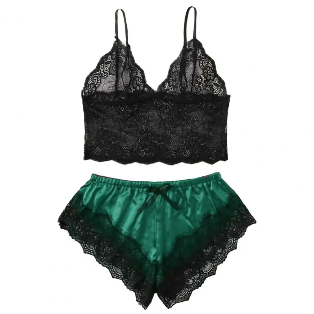 Spaghetti träger Shorts Frauen Nachtwäsche Set elastisch einfarbig weibliche Leibchen Shorts Spitze Frauen Nachtwäsche Set.