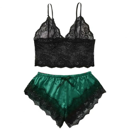 Spaghetti träger Shorts Frauen Nachtwäsche Set elastisch einfarbig weibliche Leibchen Shorts Spitze Frauen Nachtwäsche Set.