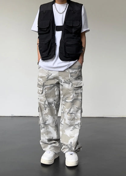 Vintage Amerikanischen Stil Camouflage Hosen männer Lose Gerade Bein Cargo Hosen Casual Hosen Hip Hop Streetwear Waschen.