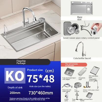 304 stainless steel Undermount Kitchen Sink Embossed Silver Large Single Bowl with Accessories Thickened Sinks