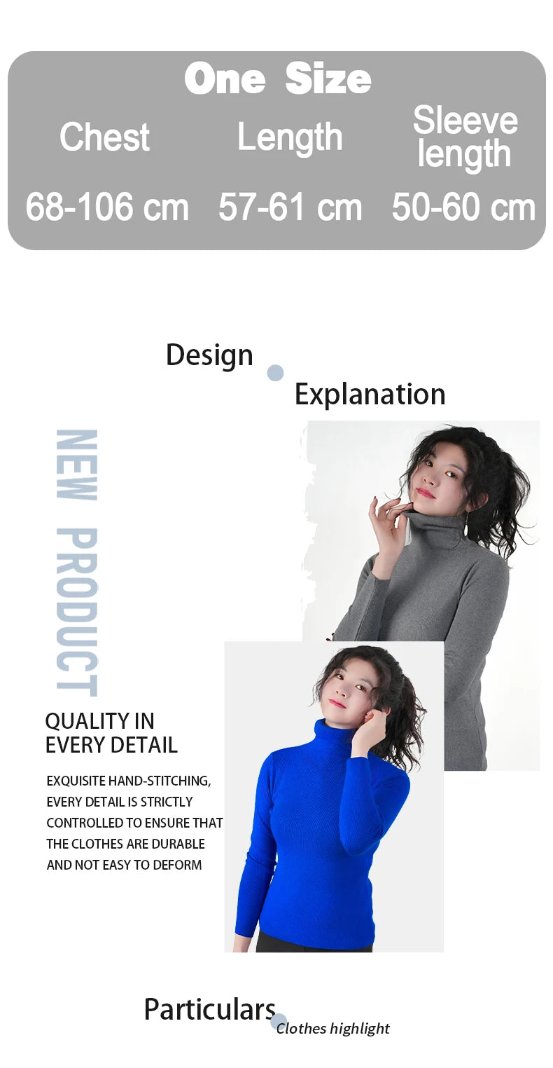 Frauen Pullover Winter Warm Hohe Kragen Strickwaren Langarm Schlank Jumper Frau Thermische Tops Kleidung Pullover Rollkragen Pullover.