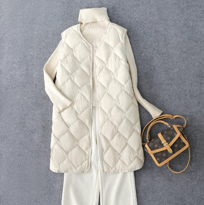 Neuheiten Koreanische X-lange Ärmellose Puffer Jacke 2025, Herbst Winter Frauen Mode Ultra Licht Unten Liner Warme Mäntel 3xl.