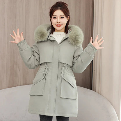 Winter dame Winter Stepp Mantel Abnehmbare Futter Pelz Kragen Gürtel Parka Jacke Für Frauen Verdickt Thermische frauen Mantel