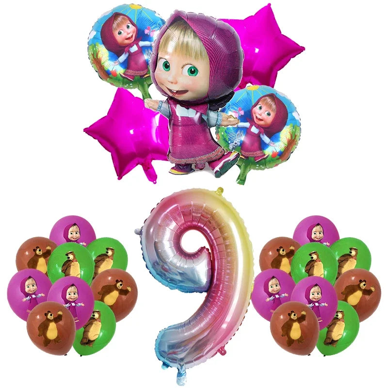 Mashas und Bär Geburtstag Party Dekoration Cartoon Thema Luftballons Kinder Event liefert Einweggeschirr Hintergrund