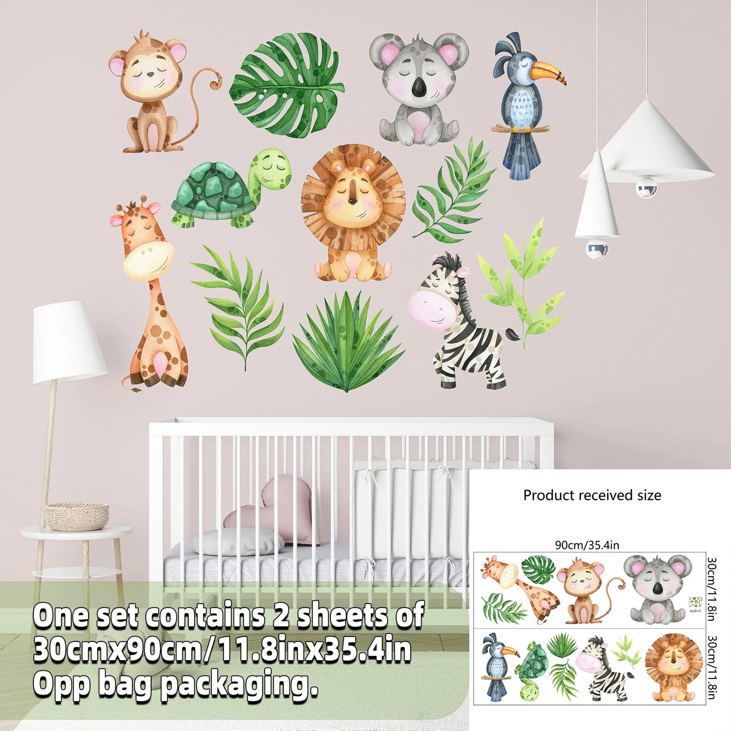 Safari Jungle Woodland Animals Wall Decals Wall Stickers for Boys Girls Baby Nursery Kids Bedroom Living Room Classroom Decor